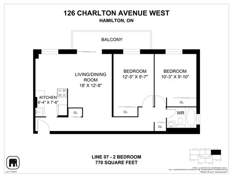 Floor plan for 2 beds, 1 bath, 768 sqft